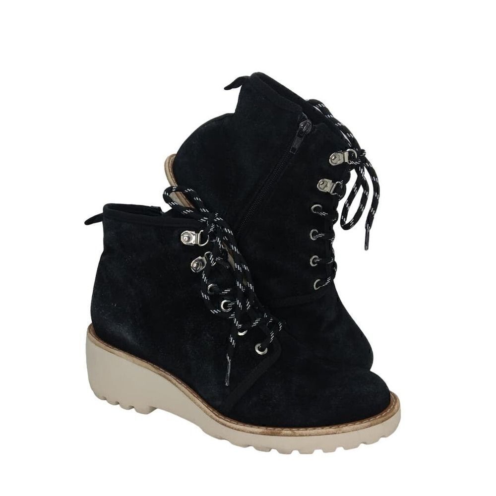 Copper Key Womens Pre-owned "Bundleup" Black Leather & Suede Laceup Boots-sz. 9M